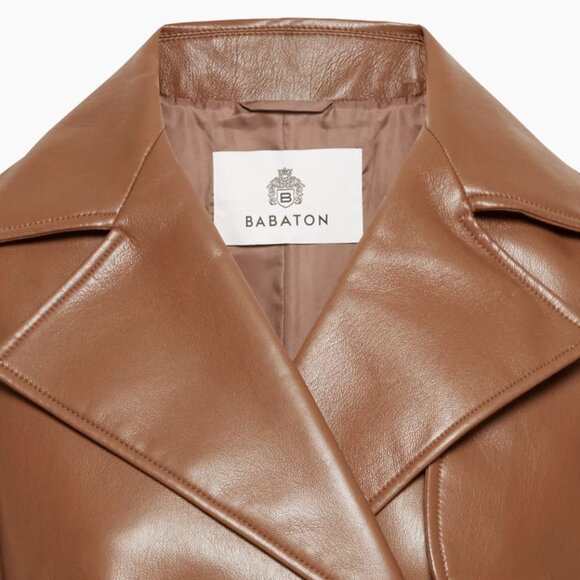 NEW Aritzia Babaton New Tabloid Vegan Leather Trench Coat in Cognac Brown - Picture 7 of 10